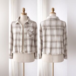 White Crow Plaid Cropped Flannel Shirt Jacket Raw Hem